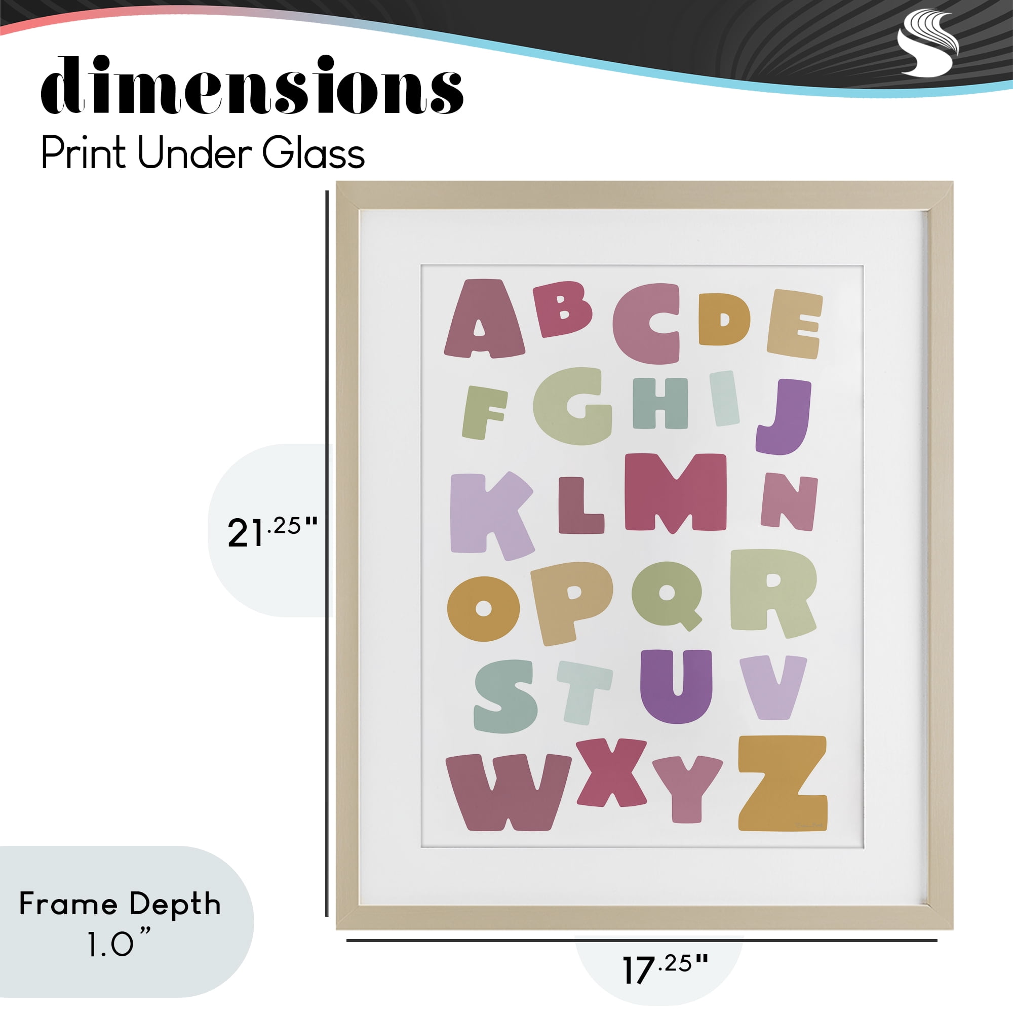 Stupell Industries Muted Alphabet Letters Birch Framed Print Under Glass, design by Susan Ball