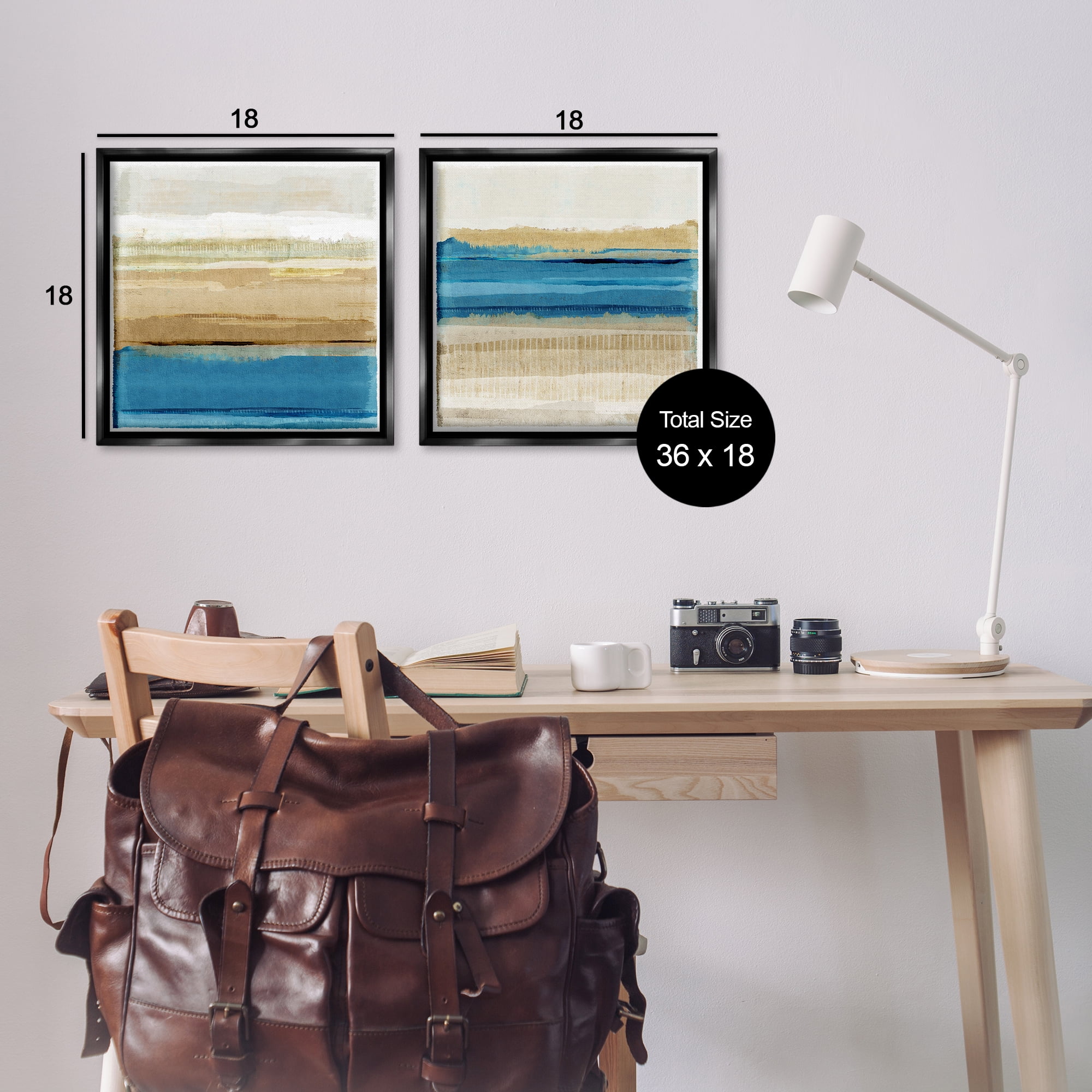 Stupell Industries Blue Gold Daze Striped Abstract Abstract Painting Black Floater Framed Canvas Art Print Wall Art, 18 x 18, Set of 2