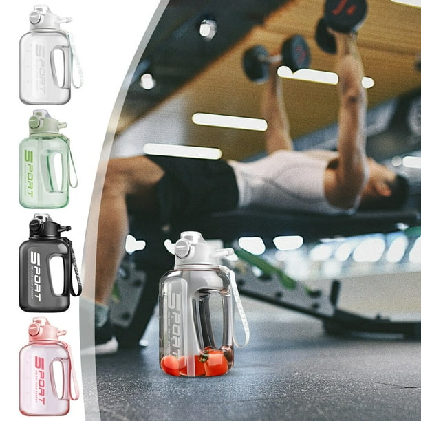 Botella de agua deportiva de gran capacidad de 1700 ml | Hervidor de plástico impermeable con correa | Tapas dobles para beber, rastreador de hidratación, sin BPA, duradero para gimnasio, al aire