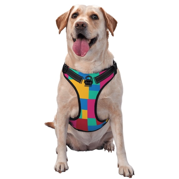 Colorful Squares Geometric Abstraction Dog Harness, Pet Dog Out to Prevent Break Free Leash, Adjustable, Easy to Wear, Small