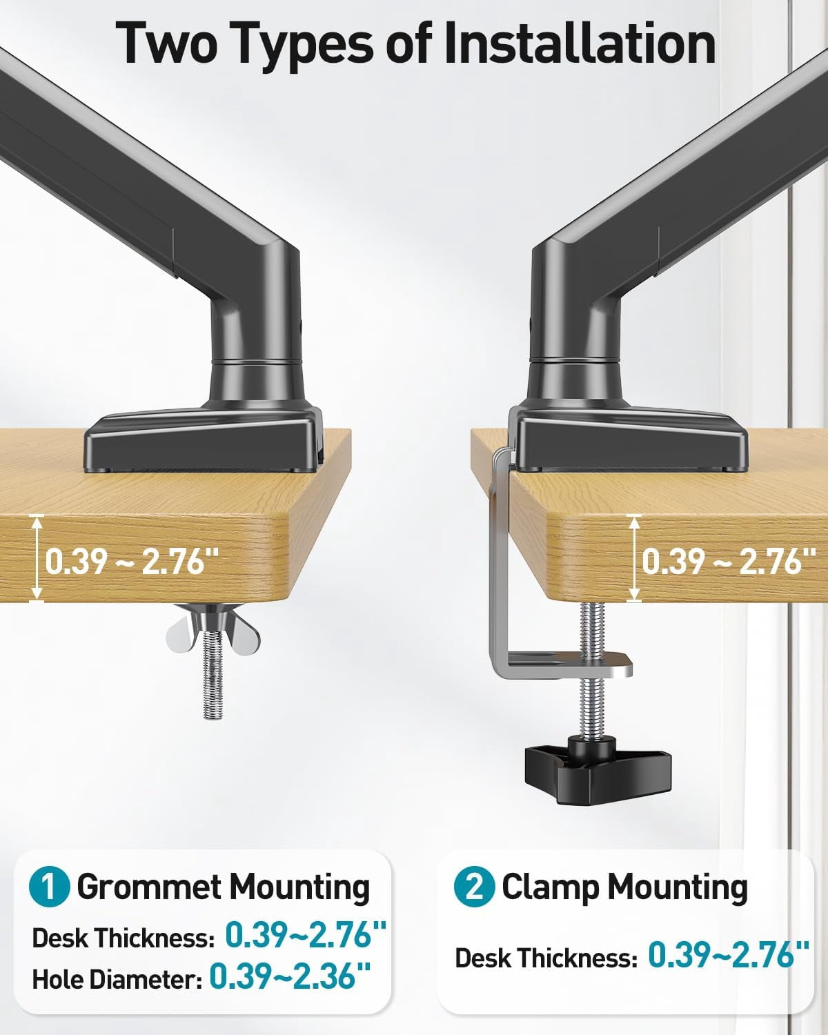 Dual Monitor Arm Desk Mount for 13-32 Inch Screens, VESA 75/100mm, Full Motion Adjustable Stand with Clamp/Grommet Base, Holds 4.4-22lbs, Black