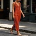 thumbnail image 6 of IUYRTFE Women Cotton Linen V Neck Button Down Jumpsuit Sleeveless Wide Leg Romper with Pockets, 6 of 6