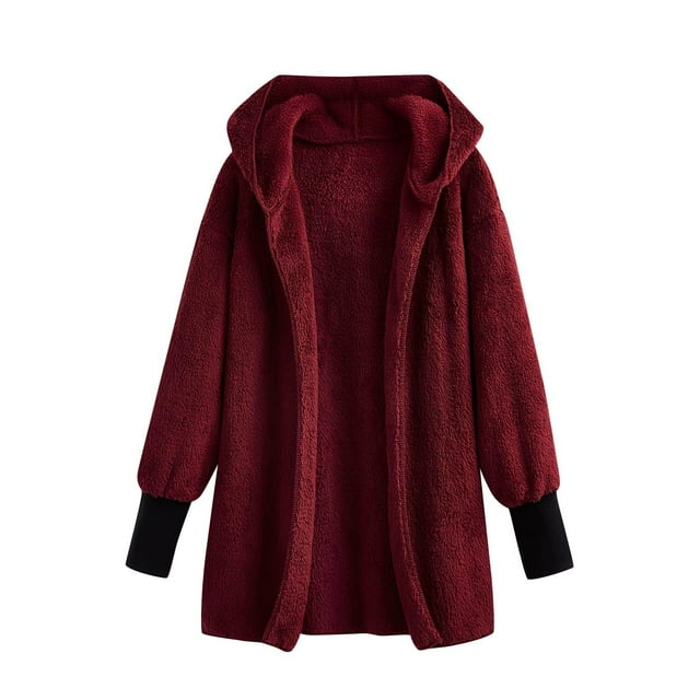 NTACZA Manteaux Rouges pour Femmes en Molleton à devant Ouvert Cardigan à Capuche Contrasté pour la Maison Manches Longues Vêtements Habillés Vestes pour Femmes P
