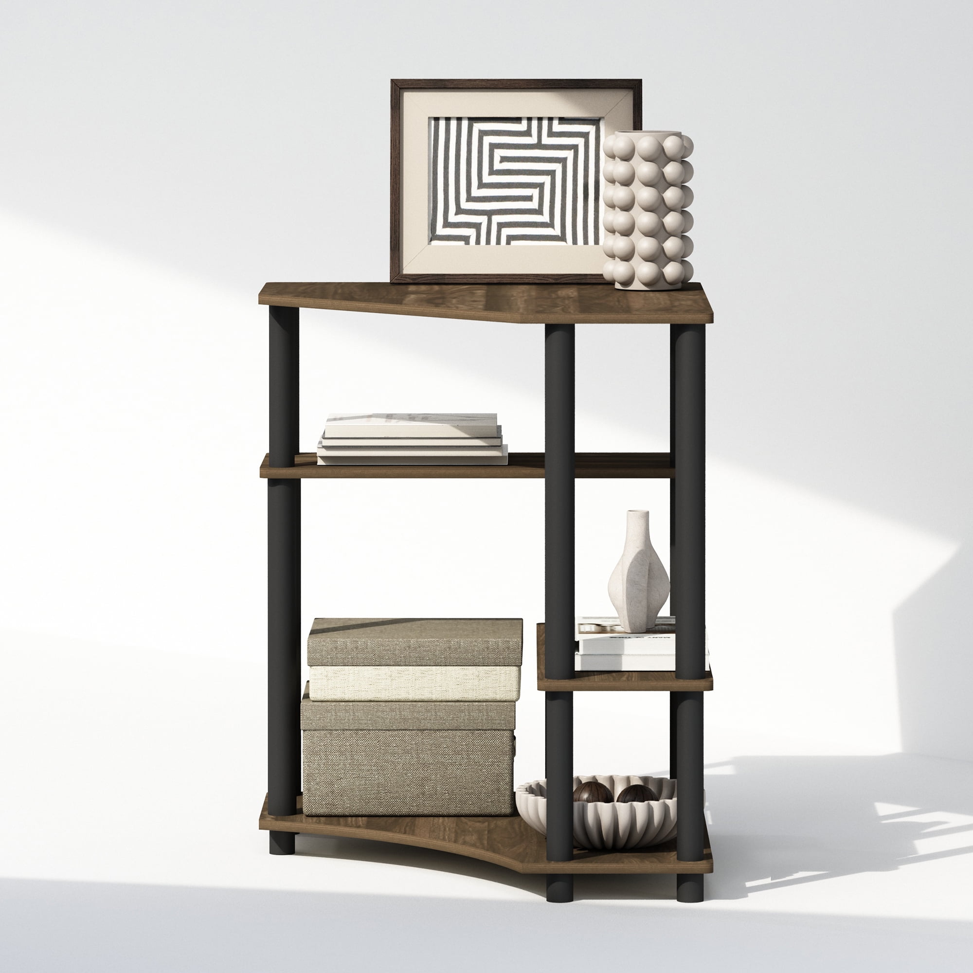 Furinno Turn-N-Tube Adult Corner Bookcase, Multipurpose Shelf, Display Rack, Columbia Walnut/Black