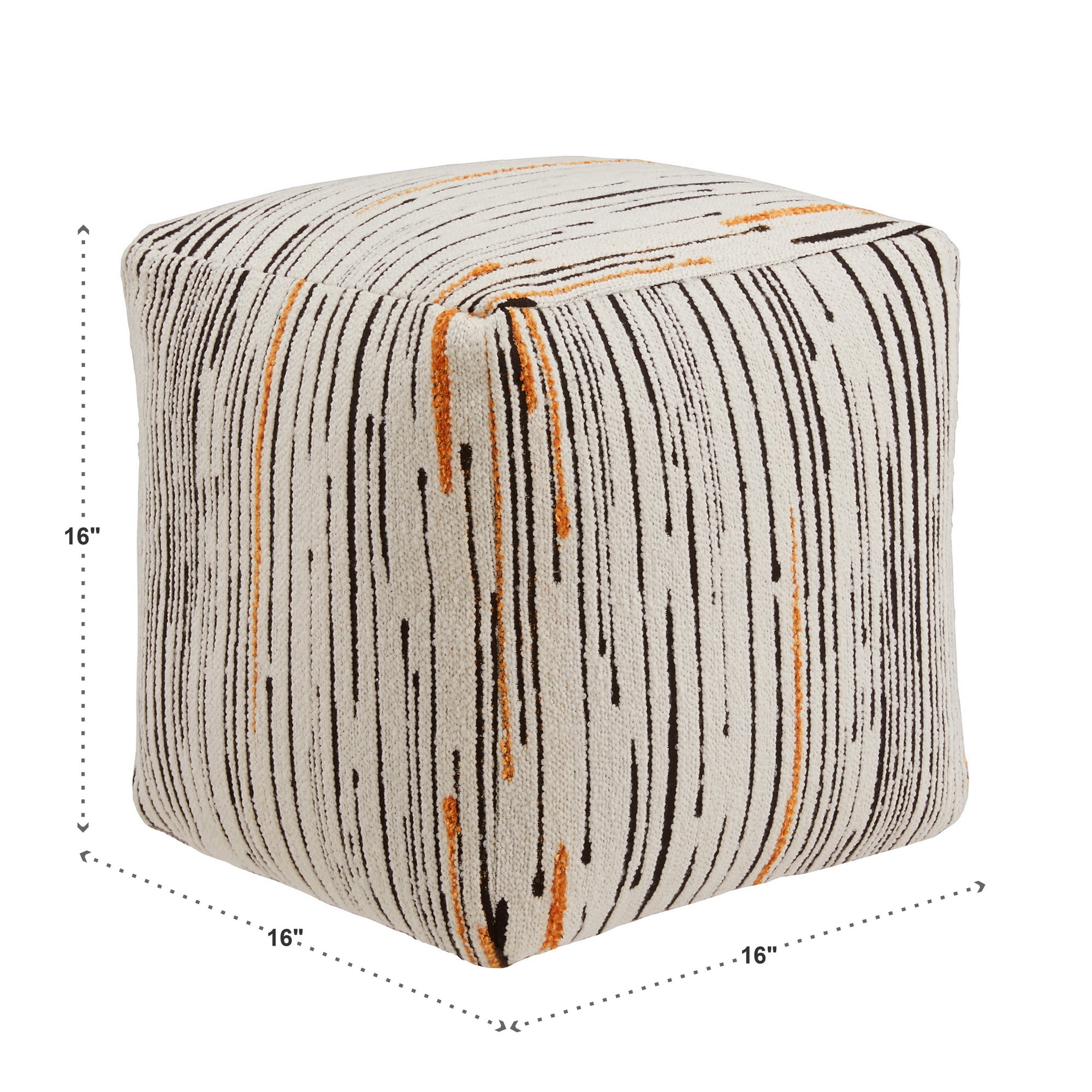 Weston Home Dinant Upholstered Square Pouf Ottoman, Multicolored Line Pattern Fabric