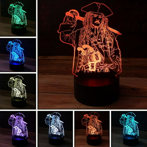 3D Pirates of The Caribbean Desk Light - 7 Color LED Lamp Base with USB or Battery and Touch control Rotating Fade or Solid Color mode. Makes a perfect Nightlight for Kids or Unique Gift for any age.