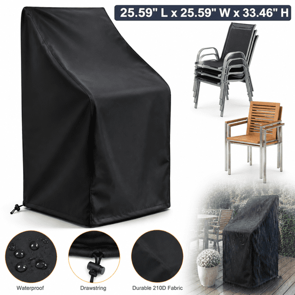 Emlimny Stacking Outdoor Chair Cover 25.59" x 25.59" x 33.46" Black Waterproof 210D