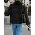 thumbnail image 6 of Women Faux Fur Coat Cropped Lapel Fur Jacket Long Sleeve Open Front Parka Outerwear Black S, 6 of 7