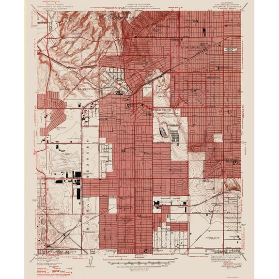 Topographical Map - Inglewood California Quad - USGS 1946 - Vintage Wall Art