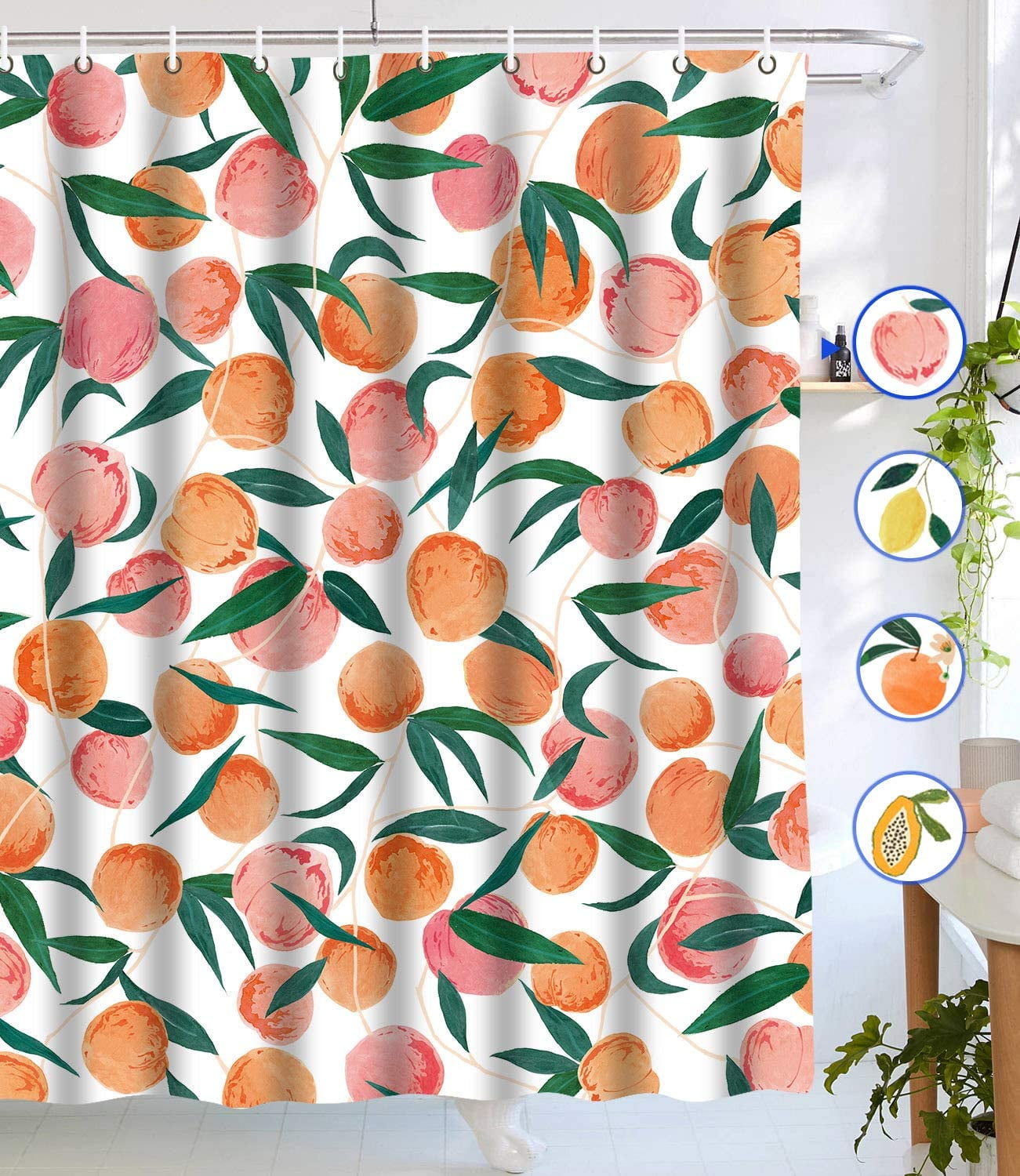 72"X72'' Bathroom Waterproof Shower Curtain & 12 Hooks Peach Glitter Background 