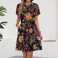 thumbnail image 2 of Mexican Black Pattern Dress Fashion Beach Short Sleeve Dresses Female Party Printed Sundress, 2 of 7