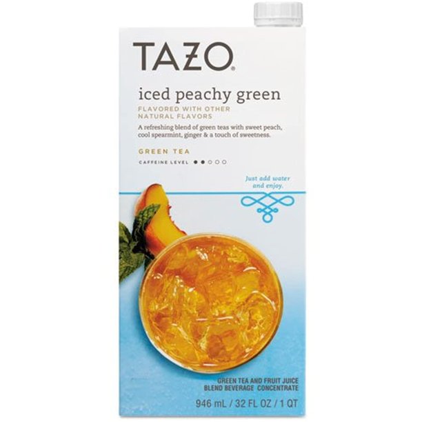 Tazo 11041594 Iced Tea Concentrate, Iced Peachy Green, 32 Oz Tetra Pak