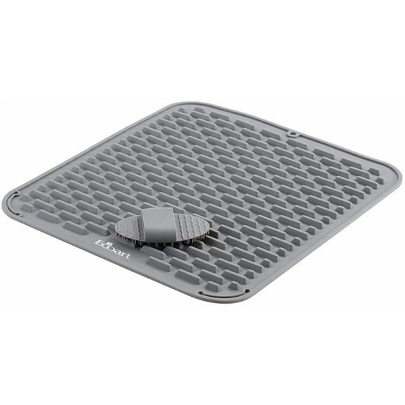 ECOART Silicone Dish Drying Mat, Waterproof Countertop Mat, Dish Draining Mat, Sink Mat, 18" x 16" Large Silicone Trivet with Silicone Cleaning Brush (Cool Gray)