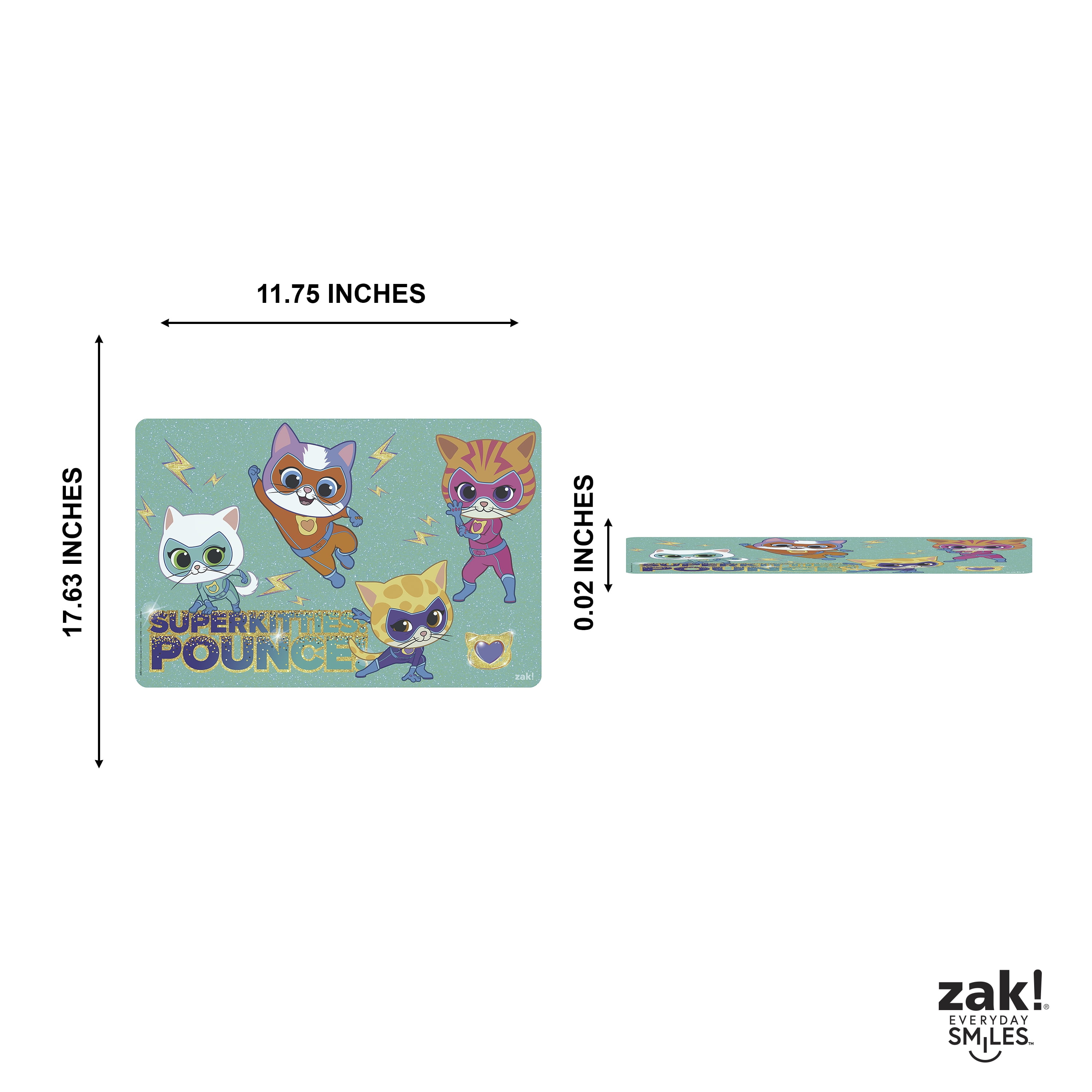 (4 pack) Zak Designs 11.8" x 17.6" Super Kitties Reusable Kids Plastic Placemat, Disney Junior Super Kitties