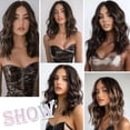 thumbnail image 6 of Dark Brown Highlighted Synthetic Wig for Women 16 Inch Medium Length Wavy Wigs with Middle Part Natural Look Daily Party Halloween, 6 of 7