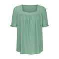 thumbnail image 3 of WREESH Womens Fashion T-Shirts Square-Neck Solid Color Summer Neck Short Sleeve Blouses Pullover Green, 3 of 5