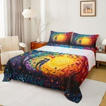 Feelyou Valentines Day Twin Sheet Sets, Rainbow Swirl Artwork Twin Fitted Sheet, Love Heart Tree Plant Flat Sheet, Super Cozy Room Decor, 3-Piece