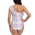 thumbnail image 5 of Gaeub Floral Purple Buffalo Plaid Women's One Shoulder Ruffle Tummy Control Swimwear for Swimming Surfing Beach Party - Medium, 5 of 8