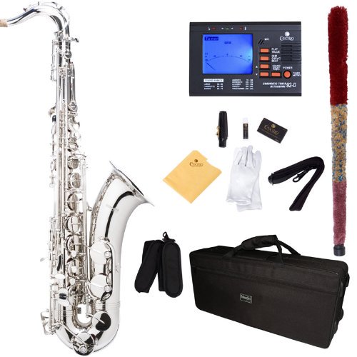 Mendini by Cecilio Saxophone Ténor, L+92D B Plat, Étui, Tuner, Embout, Nickel