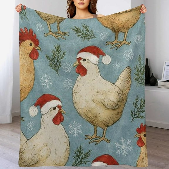 RKSupls Christmas Throw Blanket ,Santa Hats Chicken Decorative Blanket for Home Bed Sofa Couch,50x60 in