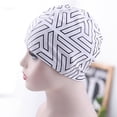 thumbnail image 3 of Geometric Print Shrinkable Trim Comfortable Unisex Swimming Hat Adult Ear Protection Swimming Pool Hat Swimming Accessories, 3 of 7