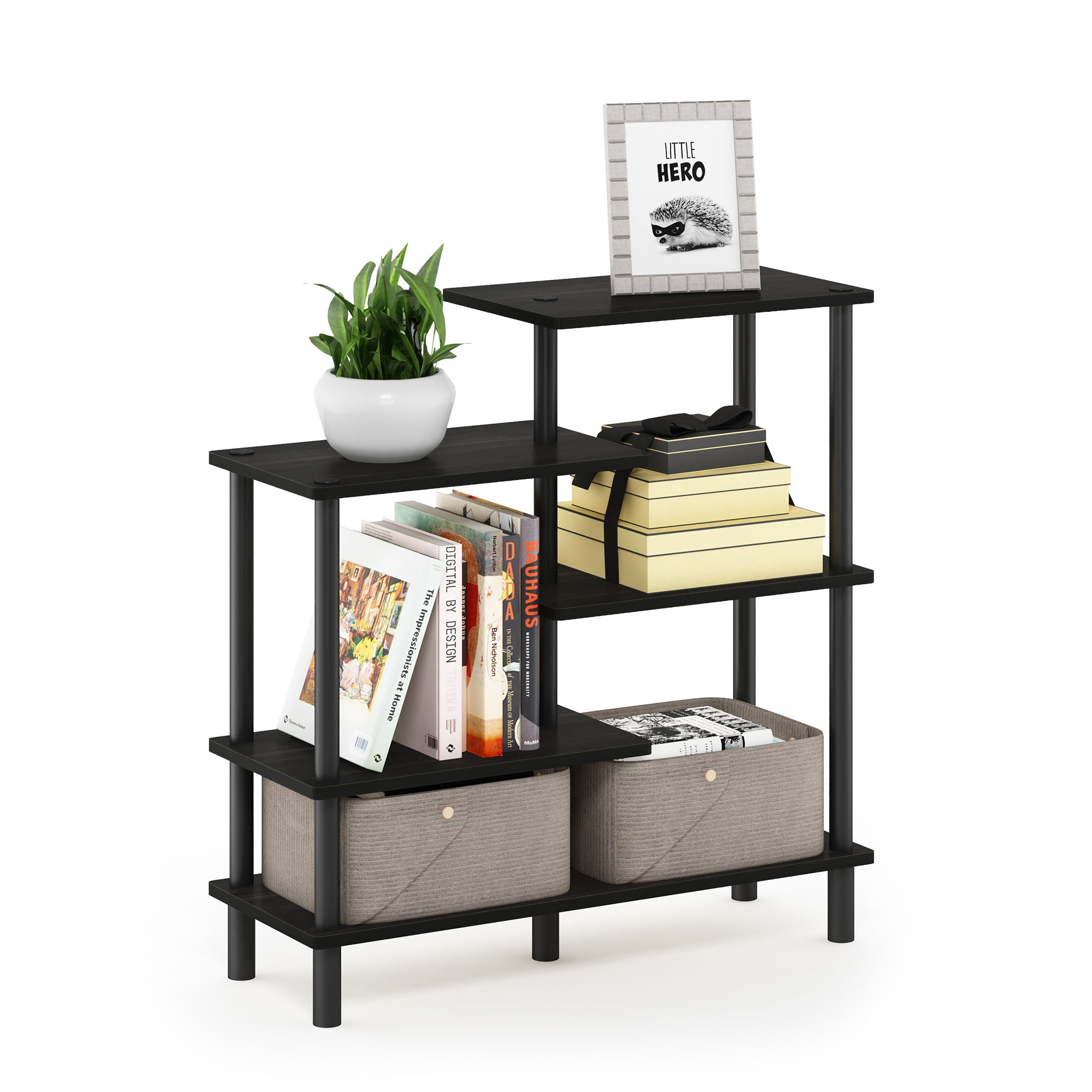 Furinno 31.50 W x 11.61 D x 32.48 H 5-Shelf Freestanding Shelves, Espresso and Black