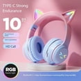 thumbnail image 2 of YUNOVA Foldable Cat Ear Wireless Bluetooth Headphones with LED Breathing Lights, Compatible with iPhone iPad Android Smartphones Tablets, Ideal for Kids Study, Online Classes, Back to School Gifts, 2 of 9