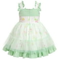 thumbnail image 2 of IWEMEK Toddler Girl's Dress Green Floral Printed Casual Dressy Tulle Tutu Trendy Summer Sleeveless Dress with Zipper, 2 of 6