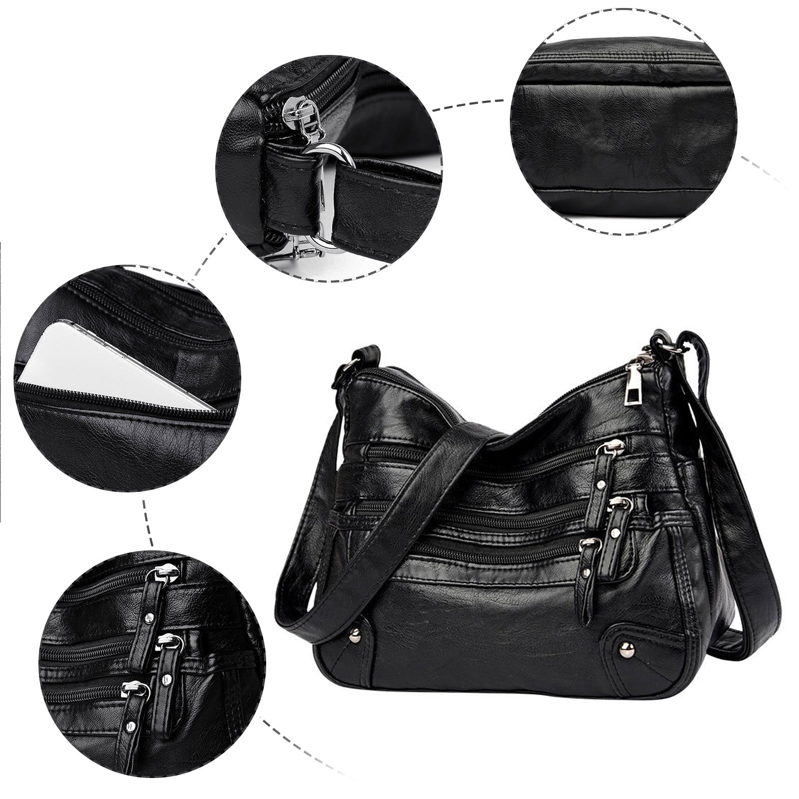 Large Capacity Crossbody Bags for Women Multi Pockets Shoulder Bags Soft Vintage Vegan Leather Tote Purses