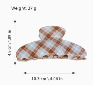 Retro Brown and Blue Plaid PVC Clip High Ponytail Shark Clip Hair Clip Women's Simple Hair Accessory