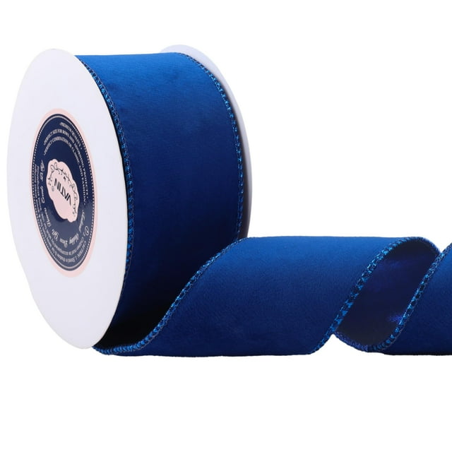 Cinta VATIN de terciopelo azul alambrada de 2,5 pulgadas, color azul metalizado, 9,1 m