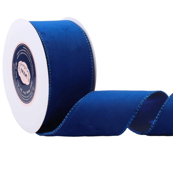 Cinta VATIN de terciopelo azul alambrada de 2,5 pulgadas, color azul metalizado, 9,1 m