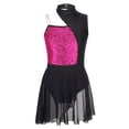 thumbnail image 1 of YONGHS Robe de Danse Ballet Moderne Col Montant Découpé Dos Nu Gymnastique Justaucorps Rose Vif 12, 1 of 7