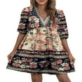 thumbnail image 1 of AMERTEER Femmes Boho Robe Imprimé Bohème Vintage Floral Imprimé Robes Ethnique Style Plage Robe à Manches Longues Robe Décontractée Rouge Bleu Jaune M, 1 of 2