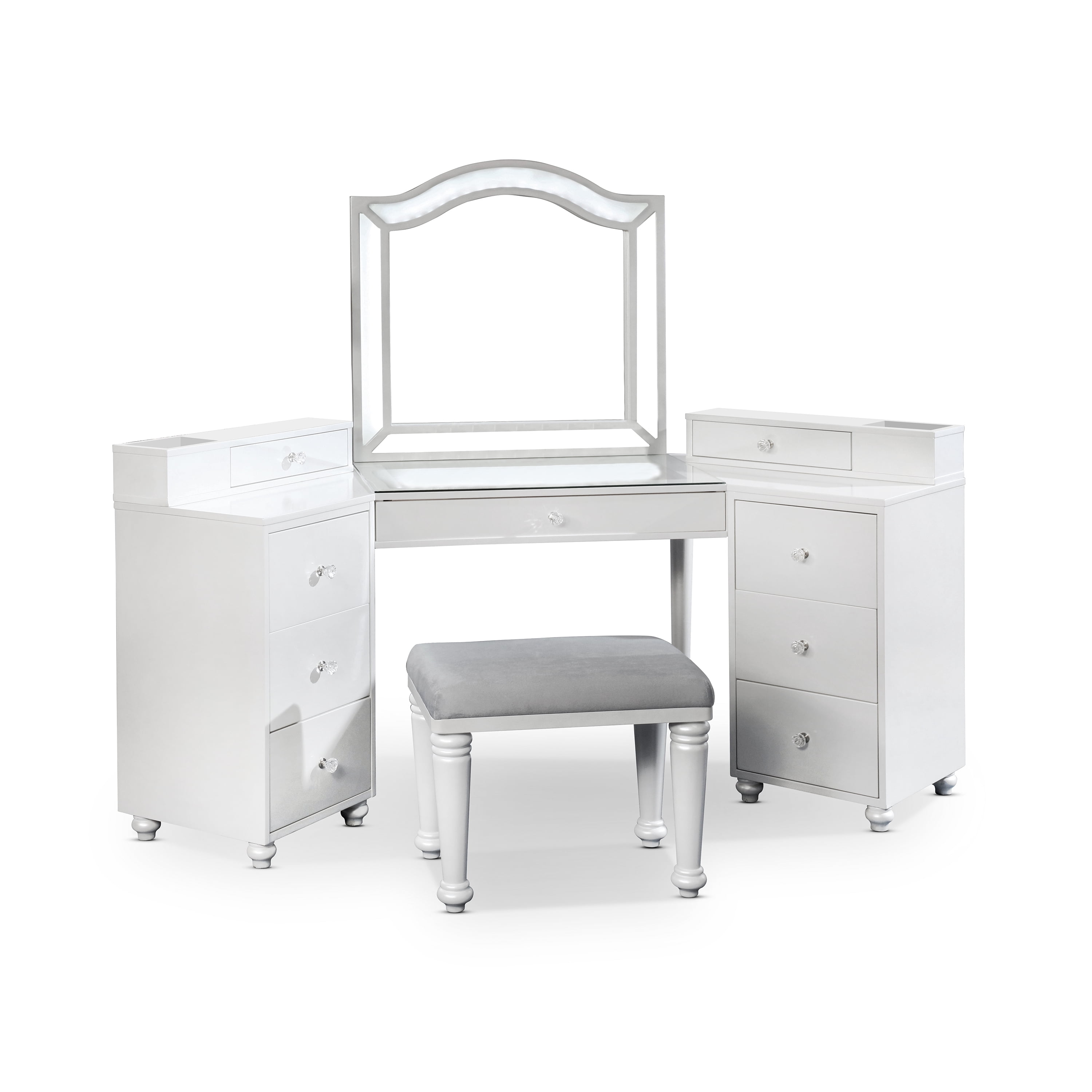 Furniture of America Urman LED 3-Piece Vanity Set, Glossy White