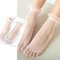 thumbnail image 4 of Pink Socks Women Solid Lace Mesh Socks Hollow Ruffle Non Slip Socks Toe Socks, 4 of 4