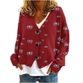 thumbnail image 1 of WRKEKC Botanical Print French Wool Plush Jacket Button Front Fall Winter Soft Coat with Pockets for Coffee Run and Weekend Style Red S, 1 of 4