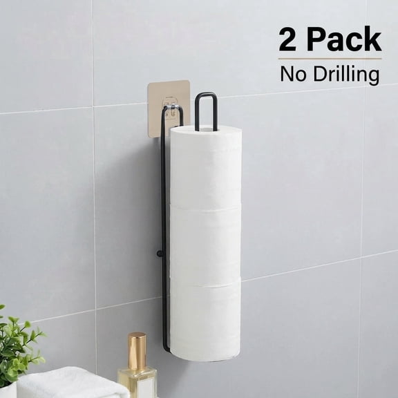 Xiyztok Toilet Paper Holder Wall Mount for 3 Roll Tissue, over The Tank Self Adhesive Black