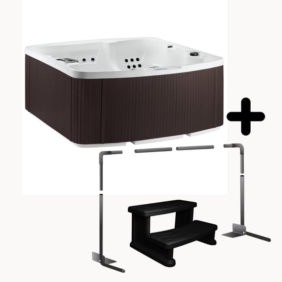 Lifesmart LS550 Plus Hot Tub Bundle - 5-Person, 65-Jet, 220-Volt Spa in Arctic White/ Espresso with a cover lifter and spa steps included!