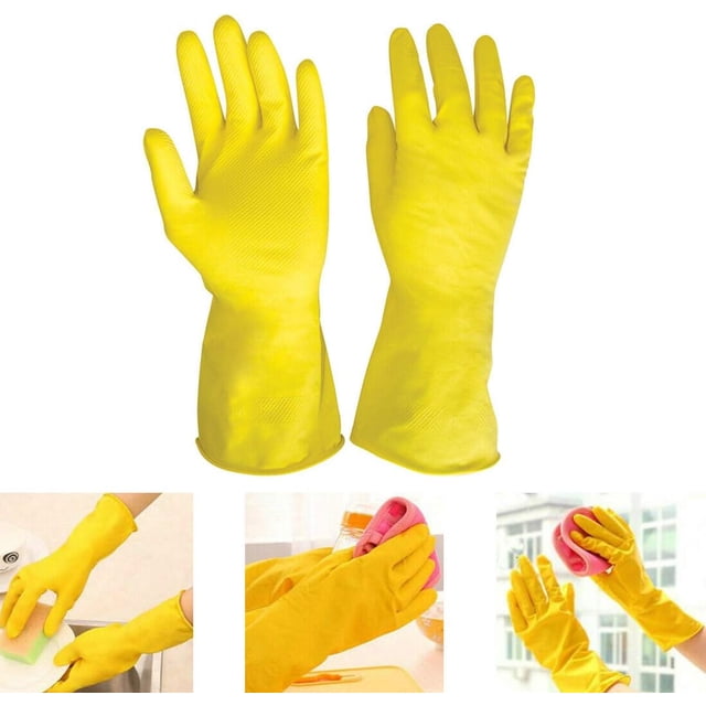 Guantes de limpieza reutilizables a prueba de líquidos, amarillos, flexibles e impermeables, diseño antideslizante con escamas de pescado, vida útil duradera, mantienen las manos y la ropa secas, uso
