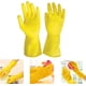 thumbnail image 1 of Guantes de limpieza reutilizables en amarillo brillante, duraderos y reutilizables, a prueba de líquidos con material flexible e impermeable, patrón de escamas de pescado antideslizante, interior de, 1 of 2