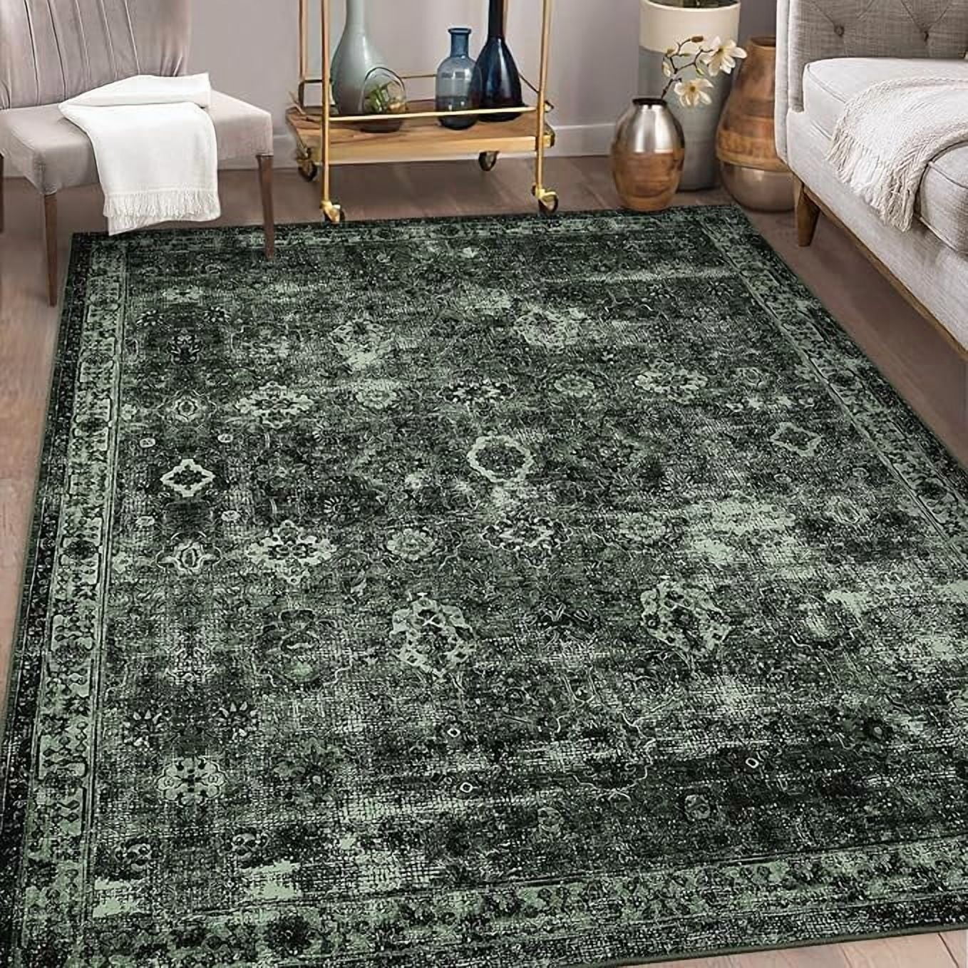 Vintage Floral 10x13 Rugs Reddish Brown Washable Area Rug for Bedroom Living Room Non Slip Boho Rug Thin Printed Faux Wool Soft Floor Carpet for Dining Room Nursery Playroom Indoor Office