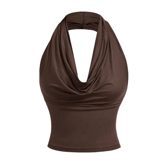 Jamicy Women's Tank Tops Cowl Neck Halter Neck Going Out Tops Open Back Sleeveless Y2k Crop Tank Top 2026 Casual Summer Shirt