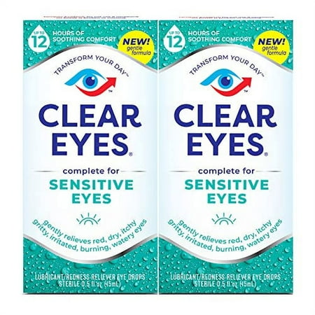 Clear Eyes, Sensitive Eyes, Eye Drops, 0.5 Oz, 2 Pack