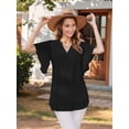 thumbnail image 3 of Women'S Short Sleeve V Neck Blouses Shirts Floral Double Layers Mesh Tunics Tops Black XXL, 3 of 7