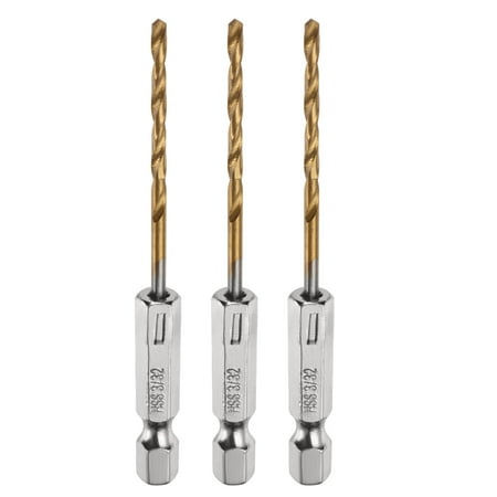 

Uxcell 3pack Hex Shank Drill Bit 3/32 M35 High Speed Steel Titanium Coated Twist Drill Bit 76mm Long with 1/4 Shank