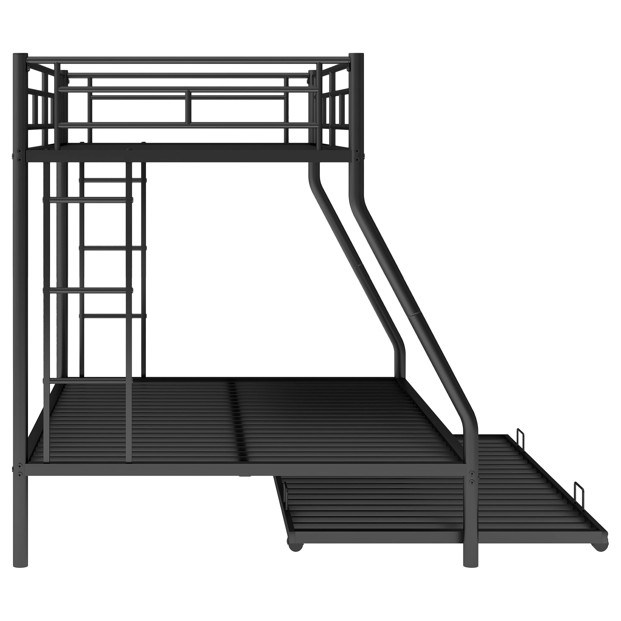 Leumius Twin Over Full Bunk Beds with Twin Trundle,Heavy Duty Metal Bed Frame with Sturdy Steel Frame,Triple Bunk Bed with Two-Side Ladders & Safety Guard Rails for Boys Girls Adults,Black
