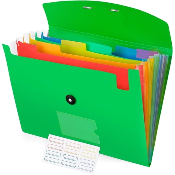 Accordion 7 Pockets A4/Letter Size Expanding File Folder with Labels, Green