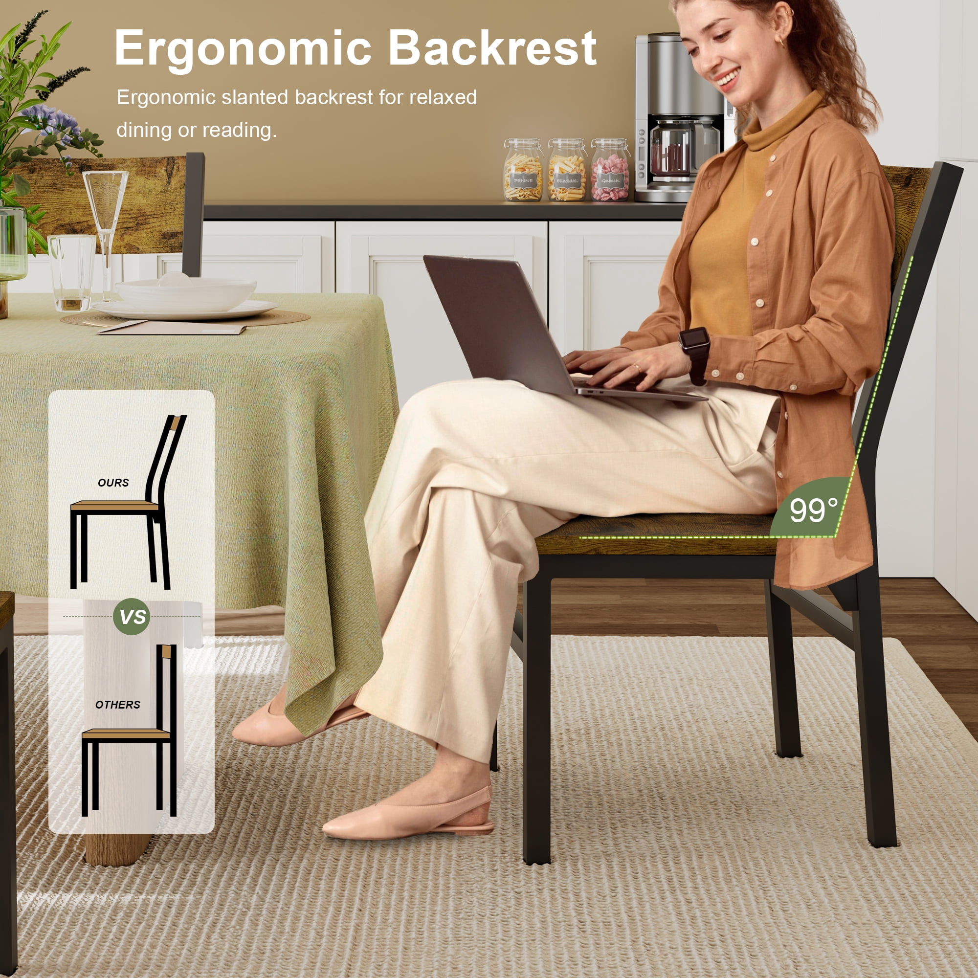 iPormis 35''Tall Dining Chairs Set of 6, Dining Room Chairs with MDF Board & Metal Frame, Perfect for Small Space, Easy Clean,Rustic Brown