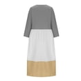 thumbnail image 5 of Lolmot Cotton Linen Dresses for Women Spring Summer Casual Loose 3/4 Sleeve Midi Dress Trendy Elegant Plain Contrast Stitching O-Neck Long Dress, 5 of 5